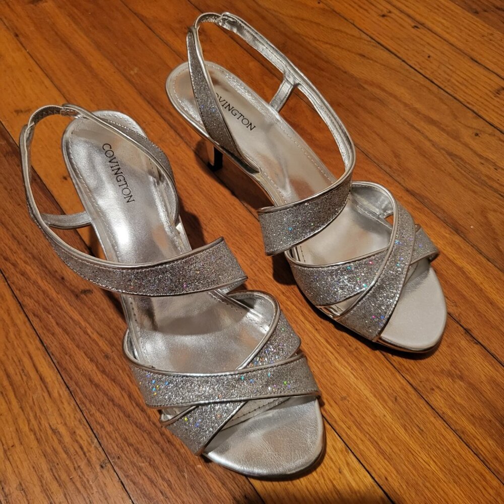 Covington Brooke Silver Metallic Women's Heels Sandals Size 8.5